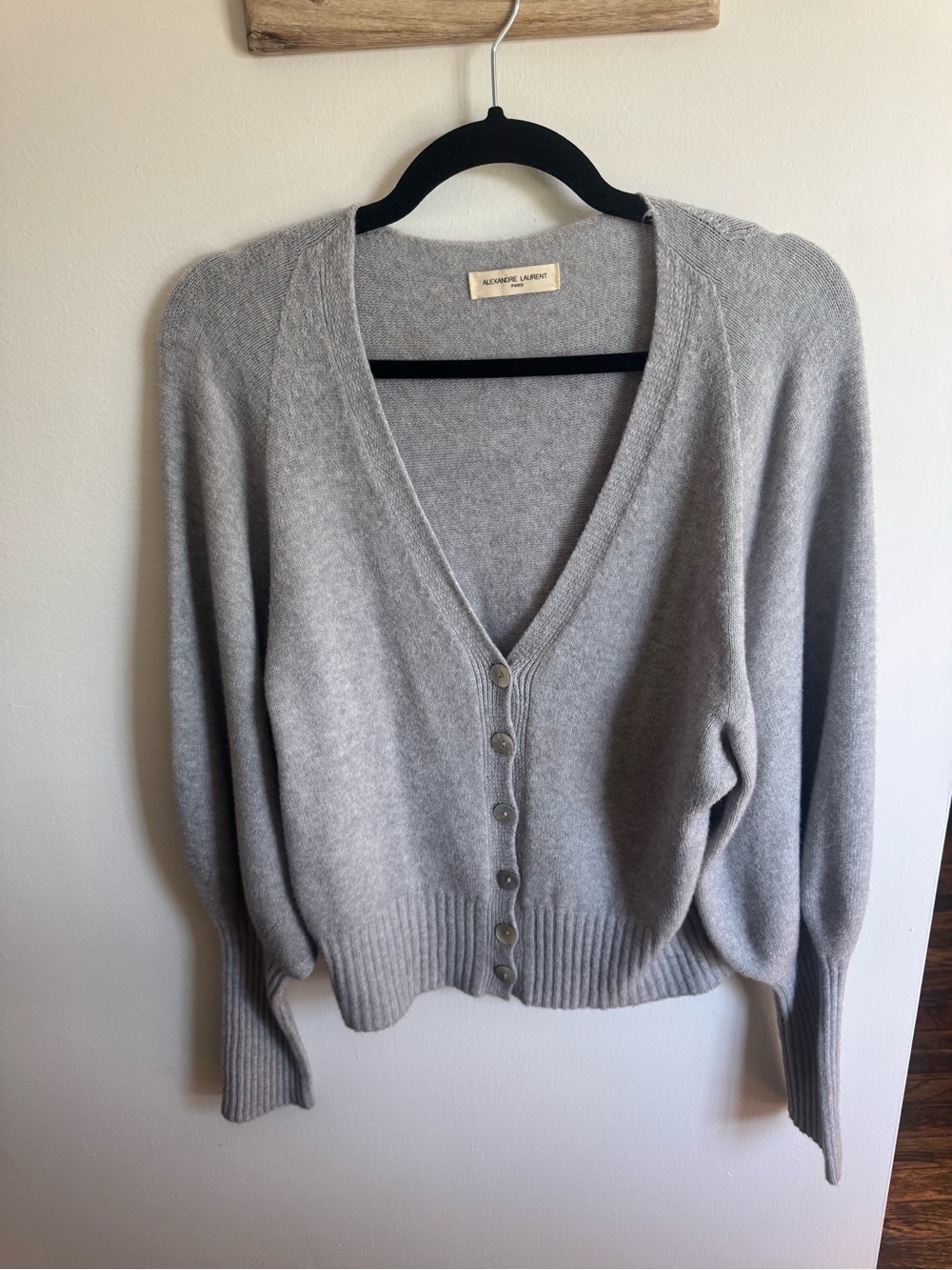Light Gray V-Neck Cashmere-Blend Button Cardigan